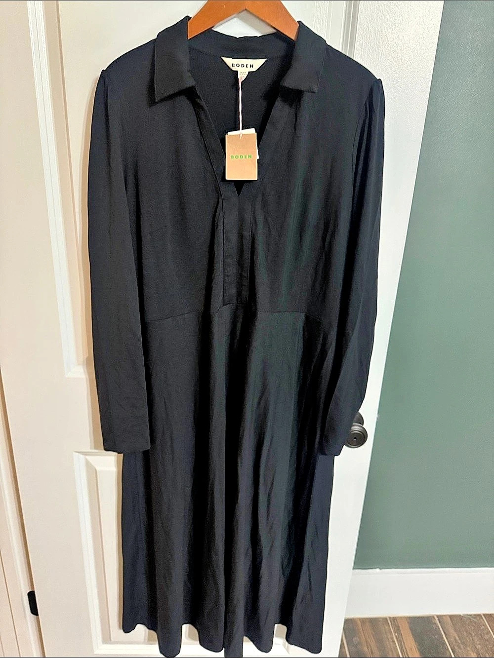 Boden Marcia Jersey Shirt Dress Black Long Sleeve Maxi Dress